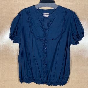 Old Navy Button Up Blouse Dark Blue Pin tuck Short